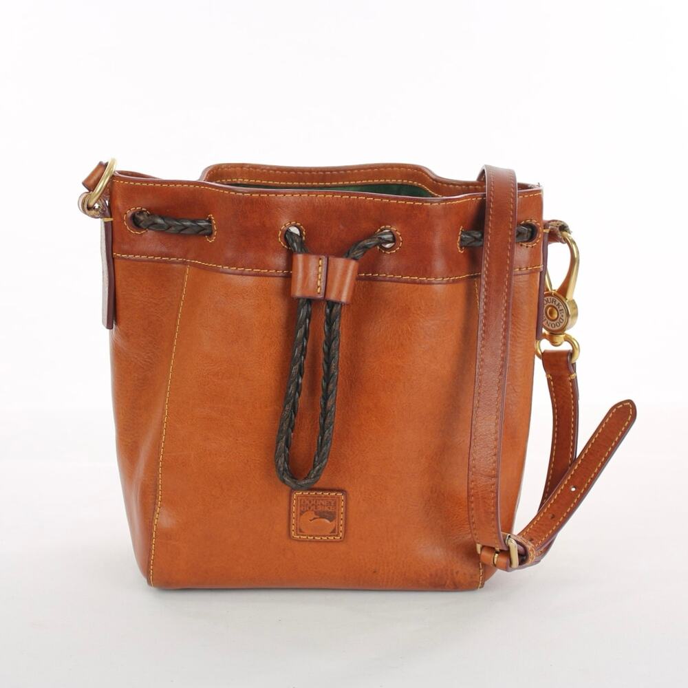 Dooney & Bourke Florentine Hattie Leather Bucket Bag Brown Drawstring Crossbody